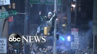Eagles fans celebrate in the streets after Super Bowl win