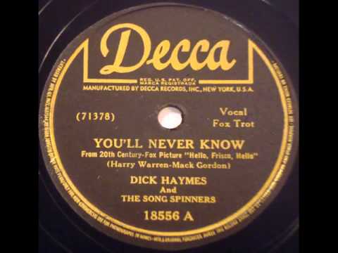 Dick Haymes Orch. & The Song Spinners. You´ll Never Know (Decca 18556, 1943)