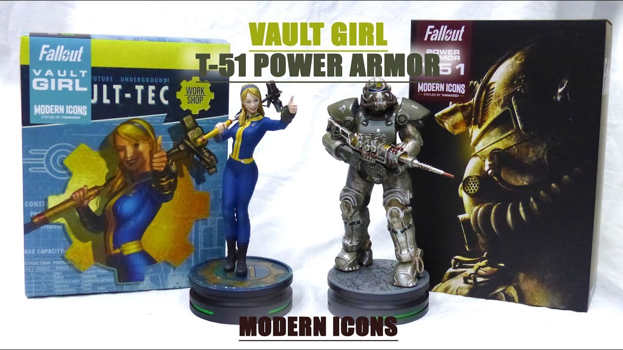 Fallout Vault Girl & T-51 power armor Modern Icons statue Unboxing & Review