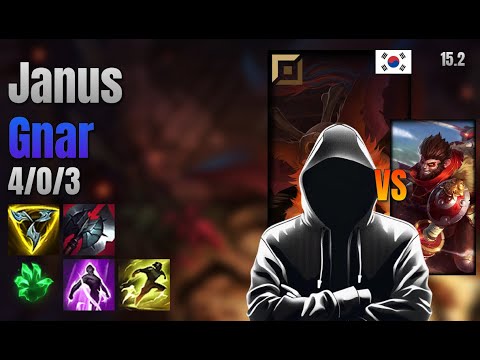 Janus Top Gnar vs Wukong lol KR solo rank Full Game 15.2 | 야누스 나르 vs 오공
