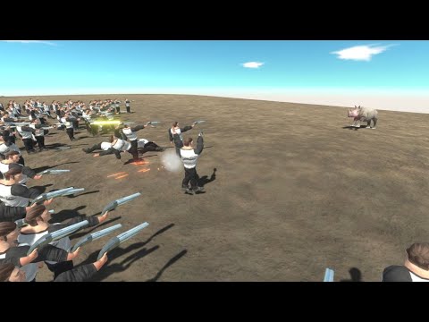 LEVEL 9999 Rhinoceros God vs 300 Humans Animal Revolt Battle Simulator