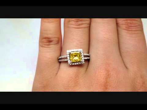 2.00 ctw Princess Cut Vivid Yellow SI1 Diamond Engagement Ring - BigDiamondsUSA