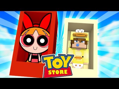 Minecraft TOYSTORE: BABY DUCK SAVES THE POWERPUFF GIRLS!! w/Little Carly and Little Kelly .