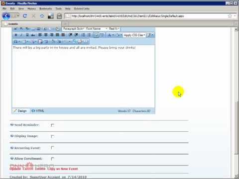 DotNetNuke Tutorial, User enrollment with the Events Module - Video #92