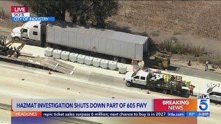 Hazardous material incident shuts down 605 Freeway in City of Industry