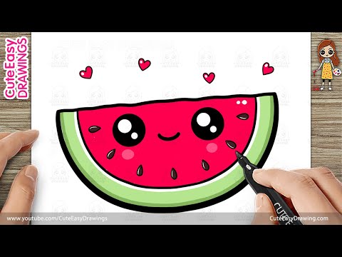 How to Draw a Cute Watermelon Slice 🍉 | Easy Drawing for Kids | Kawaii Fruit Drawing