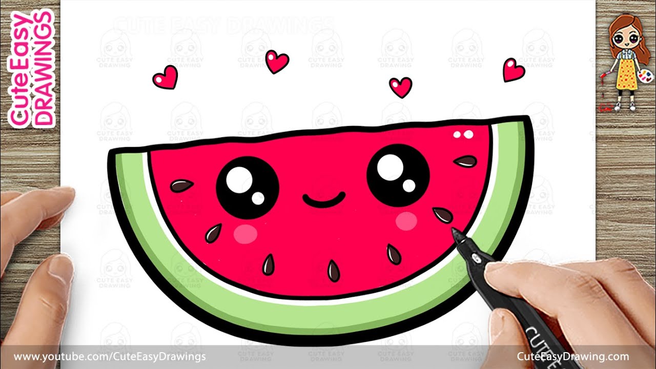 How to Draw a Cute Watermelon Slice 🍉 | Easy Drawing for Kids | Kawaii Fruit Drawing