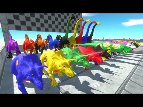 T-rex vs Brachiosaurus vs Triceratops vs Spinosaurus Dc Speed Race - Animal Revolt Battle Simulator