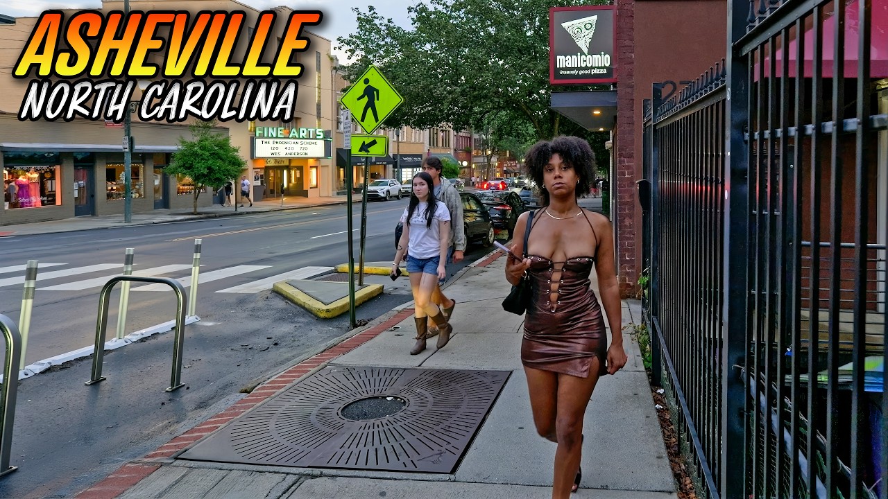 Immersive street-level walking tour through Asheville, NC, United States, showcasing authentic urban landscapes, local architecture, and the vibrant atmosphere of the city's neighborhoods