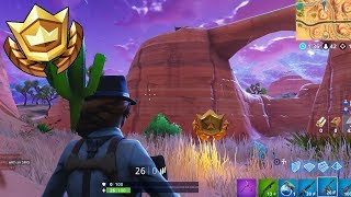 fortnite suche zwischen einer oase einem felsbogen und dinosauriern losung - fortnite torbogen