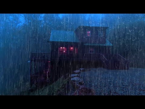 Sleep Instantly in Tropical Stormy Night with Terrible Heavy Rain on a Farmhouse in Foggy Forest