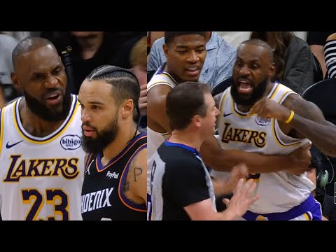 LeBron James gets SO HEATED after Dillon Brooks hit the ball at him 😳