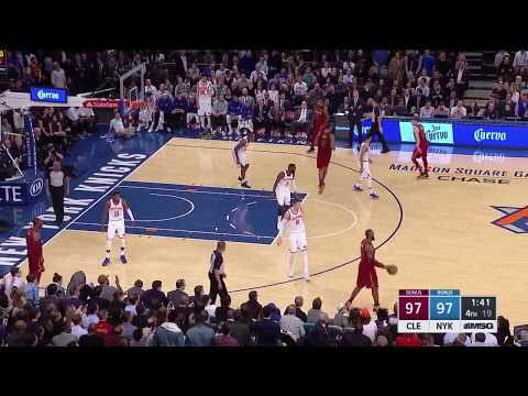 LeBron Drains Three Pointer over Kristaps Porzingis in Cavs Win over Knicks