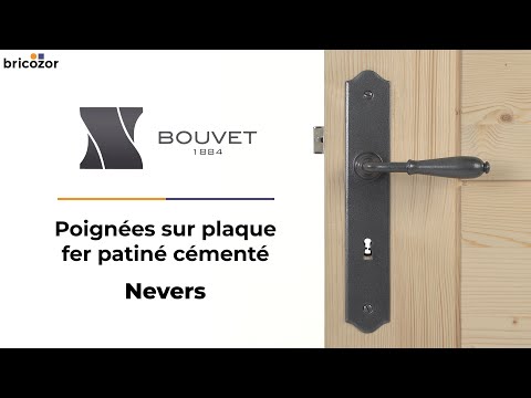 Poignées de porte sur plaque - fer patiné - Nevers BOUVET