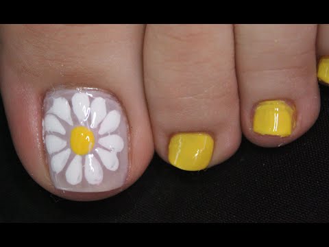 DISEÑO DE UÑAS PARA PIES FLOR BLANCA Y AMARILLO FACIL DE HACER – FLOWERS NAIL ART – NLC