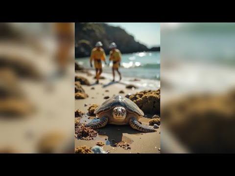 Brave Sea Turtle Return to Ocean with Lifeguards Watching Over #SeaTurtle #WildlifeRescue #Beach #Ai