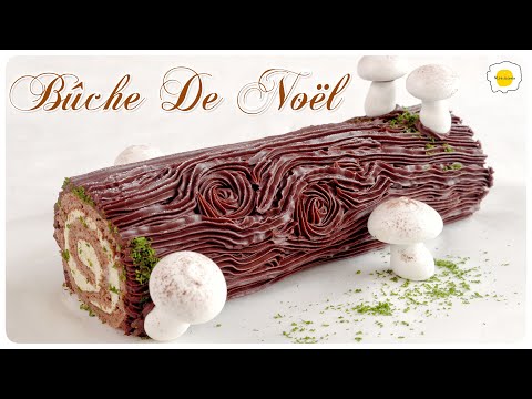 Christmas Chocolate Yule Log Recipe 圣诞节巧克力香草木柴蛋糕食谱 Bûche de Noël au chocolat et à la vanille Recette