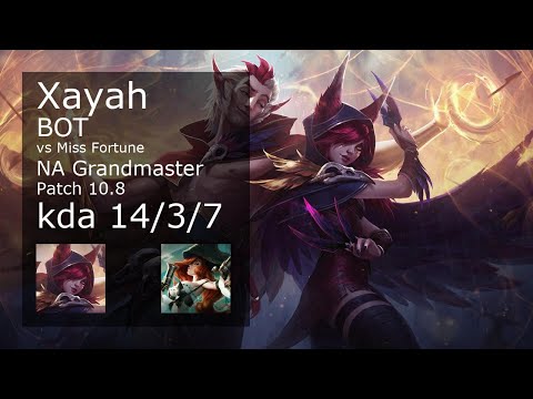 Xayah ADC vs Miss Fortune - NA Grandmaster 14/3/7 Patch 10.8 Gameplay