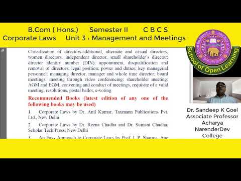 CORPORATE LAWS, MANAGEMENT & MEETINGS UNIT - 3 By - DR. SANDEEP GOEL