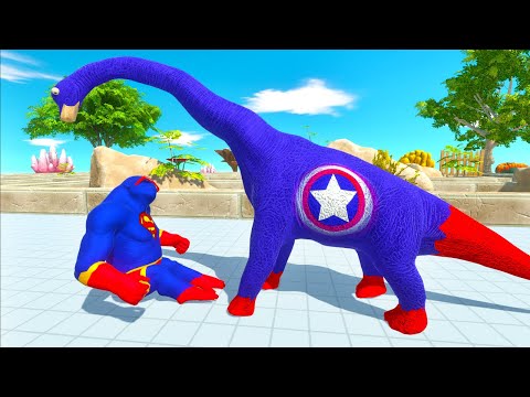 SUPERMAN GORO vs CAPTAIN AMERICA BRACHIOSAURUS DEATH RUN - Animal Revolt Battle Simulator