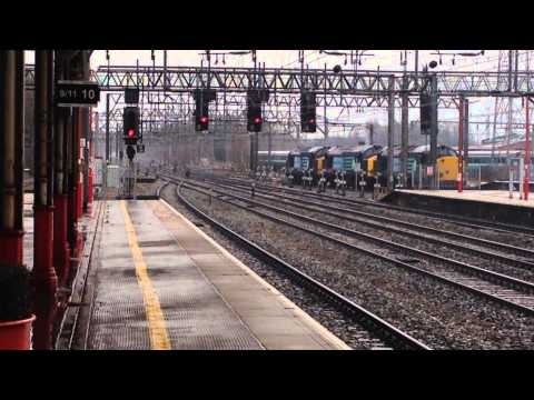 (HD) DRS 37667 thrashing away from Crewe with 37610+37609 dead in tow 10th February 2014