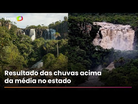 Fortes chuvas deixam cachoeira do Salto Corumbá com volume impressionante em Goiás; veja