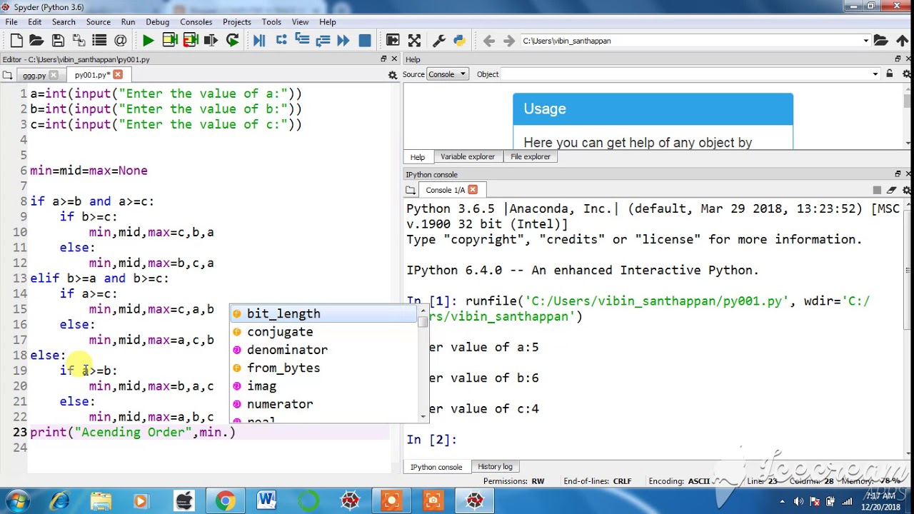 Python Sort Three integer without any function in Tamil_Part_2