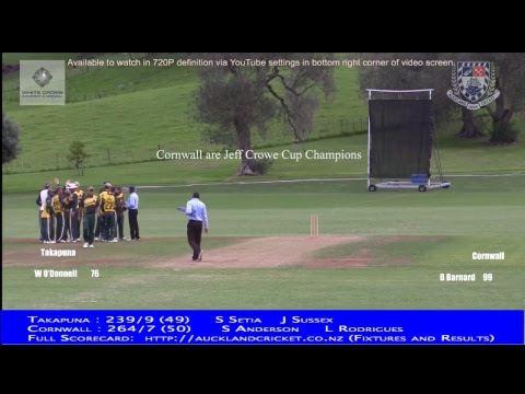 Premier Men Jeff Crowe Cup Final 2018 : Cornwall v Takapuna