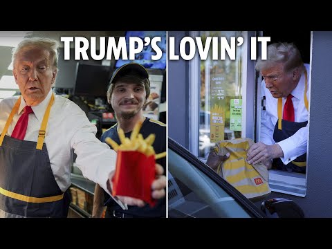 Donald Trump works at McDonald’s as he dons apron & makes French fries on MAGA campaign trail