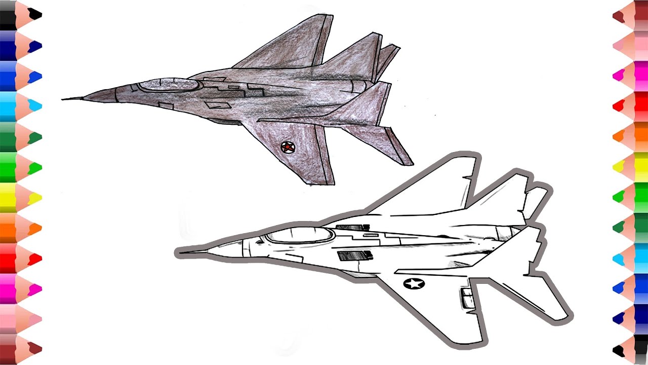 Fighter jet drawing step by step - Fighter jet coloring pages