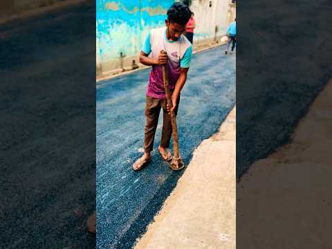 Pitch casting work is going on in village roads | Pitch Carpeting Road Construction #road #shorts