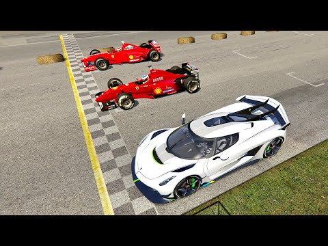 Koenigsegg Jesko vs Ferrari F1 1996 vs Ferrari F1 1997 - Old Monza