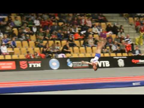 GBR Jaydon Paddock 2nd pass 13 14 Mens Tumbling Prelims 2015 World Age Group Competition Denmark