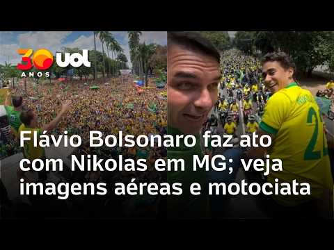 Flávio Bolsonaro faz ato com Nikolas Ferreira em Minas Gerais, na Praça da Liberdade; veja imagens