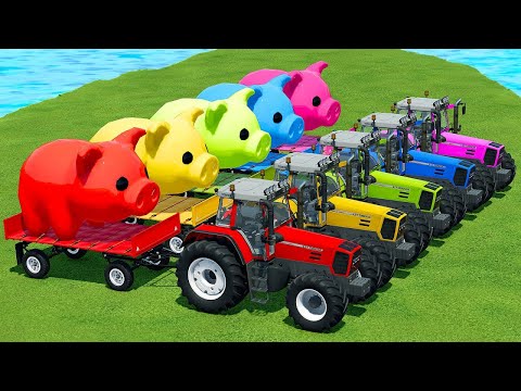 LOAD AND TRANSPORT PIGS, GIANT POO AND TRUCKS WITH FENDT TRACTORS - Farming Simulator 22