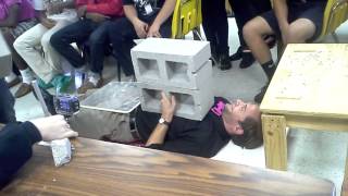 Science Project:nails, cinderblock,&amp; sledge hammer