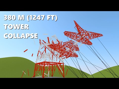 World's Tallest Transmission Tower Collapse Simulation | Jintang-Cezi Overhead Powerline Link