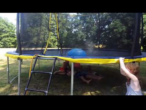 Giant water balloon on trampoline