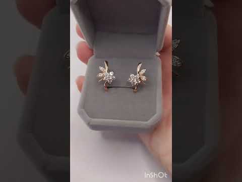 Подарок девушке серьги "Весенняя радость" медзолото 18К с цирконами в бархатной коробочке - фото 1 - id-p2305688440