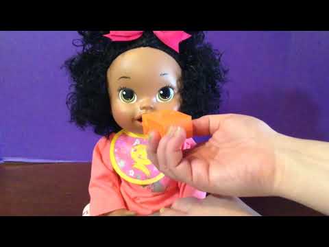 Baby Alive Snackin' Sara eats McDonald's Pancakes and gets New Cloth Diapers Video