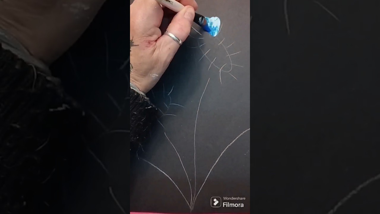 Blue flower in easy stroke technique. Beginner flower art. #floraart