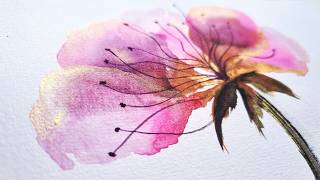 Meditative watercolor painting of transparent apple blossom