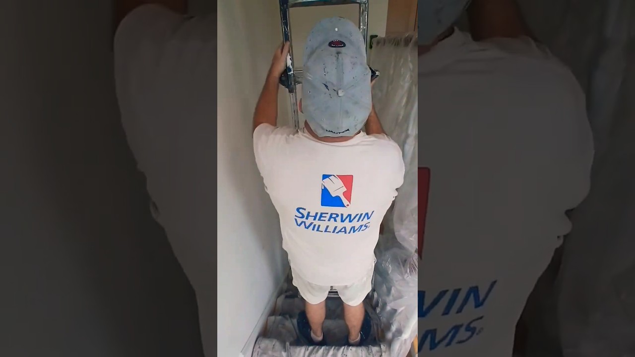 How to Paint a stairwell with a Gorilla ladder #homeimprovement #diy #howto #interiorpainting