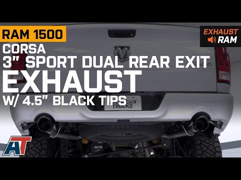 2009-2018 Ram Corsa 3\" Sport Dual Rear System w/ 4.5\" Black Tips 5.7L Exhaust Sound Clip & Install