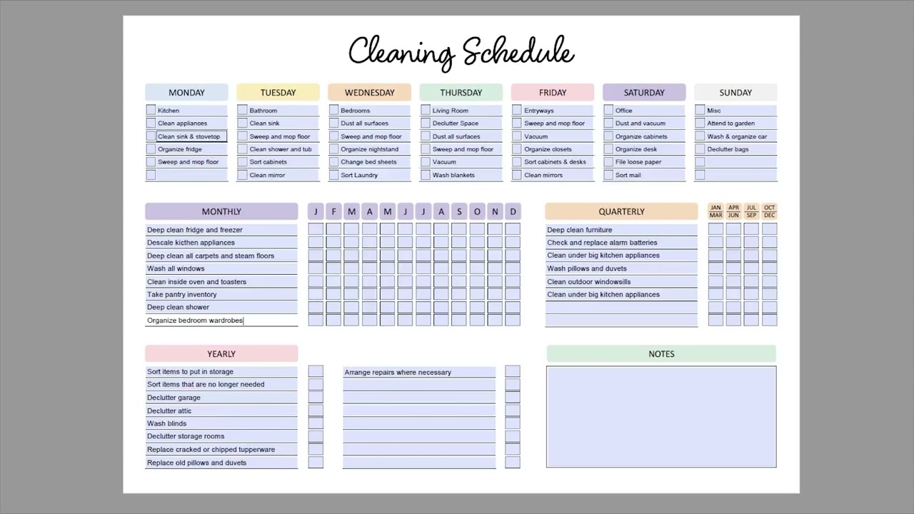 PREVIEW: Editable Cleaning Schedule - Cleaning Planner PDF - Instant Download - Etsy