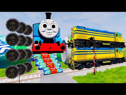 Big & Small Monster trains vs Lightning Mcqueen vs pixar cars vs saws Thomas&Friends in BeamNG.Drive