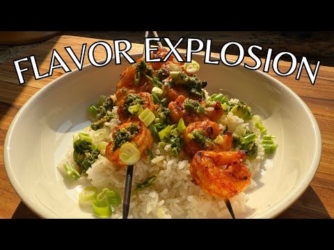 Grilled Shrimp with Chimichurri Sauce & Coconut Rice