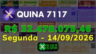 Resultado da Quina 7117, Segunda-feira, 14/09/2026