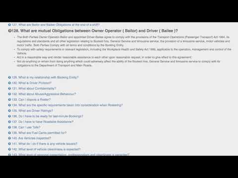 Owner Op. Q128. What are mutual obligations between Owner Operator (Bailor) and Driver (Bailee)?
