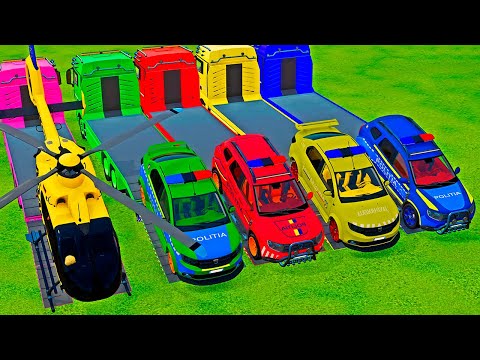 LOAD & TRANSPORT POLICE CARS | DACIA LOGAN & DACIA DUSTER, HELICOPTER with CRAZY MAN TRUCKS! FS22